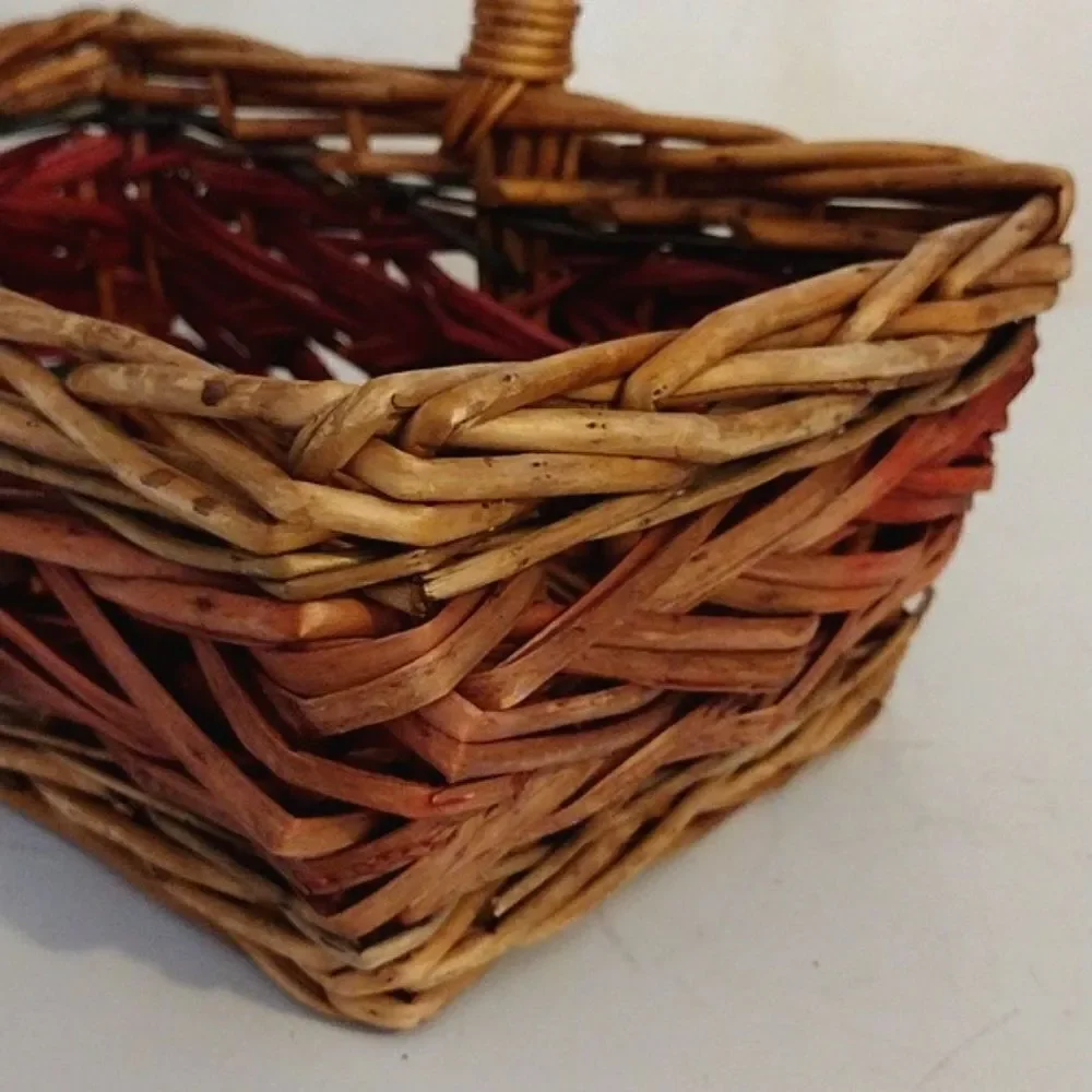 Vintage Brown Red Large Rustic Rectangle Harvest Woven Wicker Basket